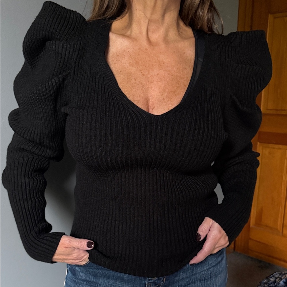 Express Black V-Neck Ribbed Sweater